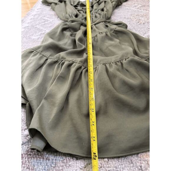 NWT Lauren Ralph Lauren Womens Olive Green Satin Ruffle Tiered Dress Size 4 - Picture 7 of 9